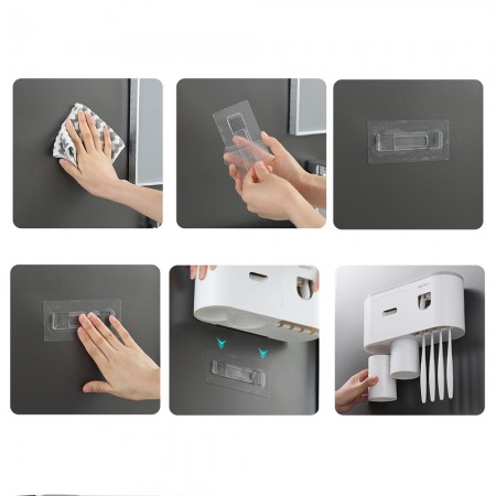 Meidong Toothbrush Holder with Toothbrush Dispenser-Multifunctional Wall Mounted Space-Saving  automatic Toothpaste Squeezer Kit for Bathroom and Washroom